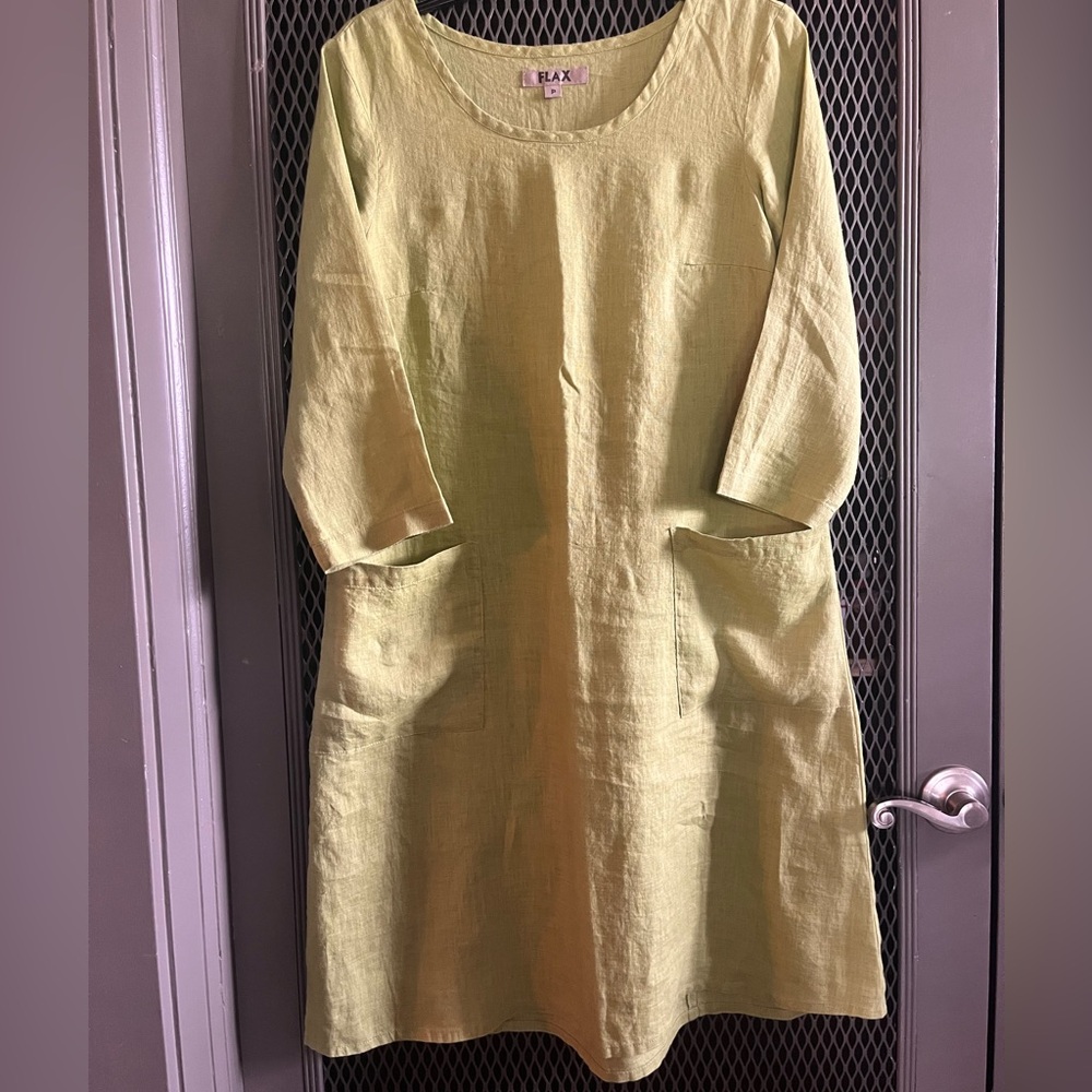 FLAX Light Green Linen Dress…NWOT…Size P